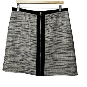 ANN TAYLOR Mini Skirt SZ 12 Grey Black Gold Accent Lined Career New Years Holida